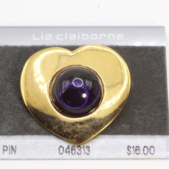 LIZ CLAIBORNE PURPLE AMETHYST LUCITE CAB HEART VALENTINES 80s PIN - Picture 3 of 3